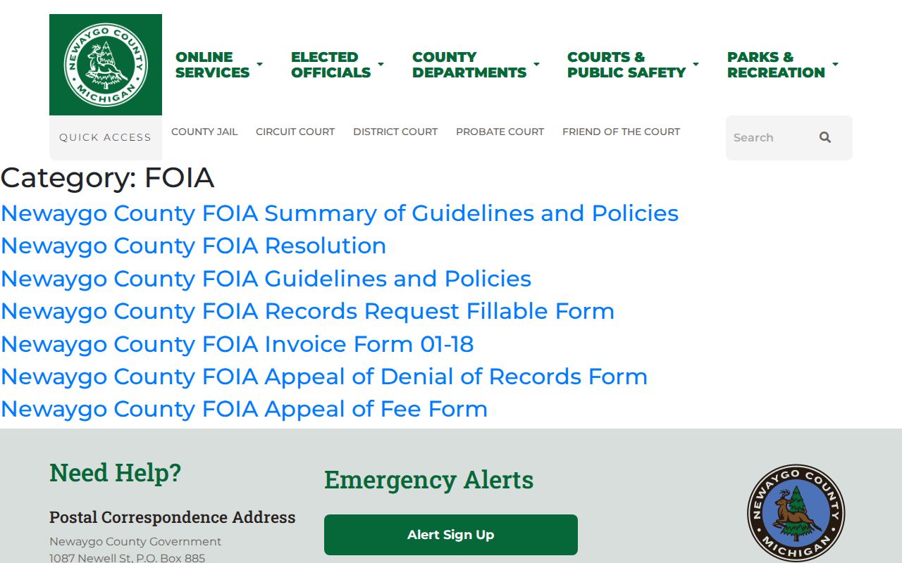 Newaygo County release records FOIA form and policy page